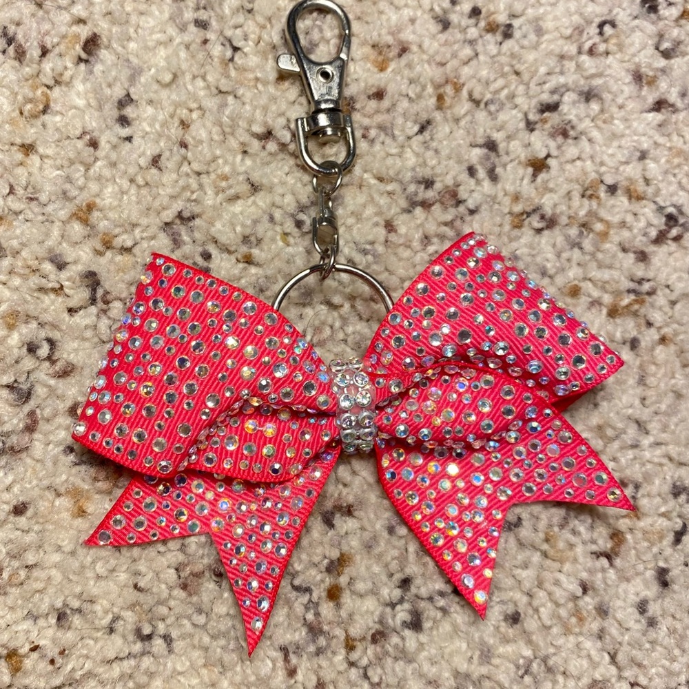 pink rhinestone bow keychain